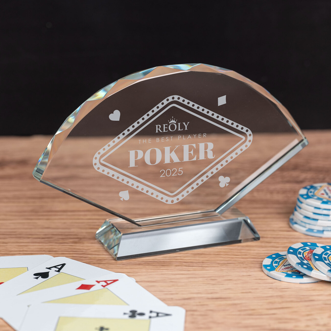 Personalizowane, szklane trofeum w kształcie wachlarza