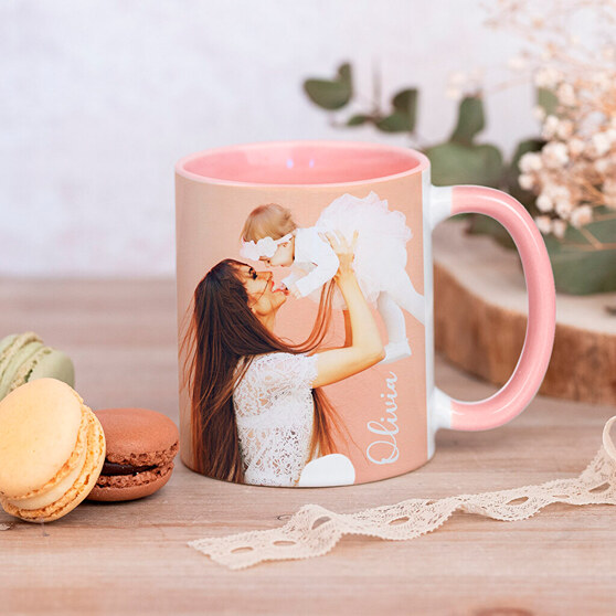 Personaliseret kop med billede af en mor og hendes barn