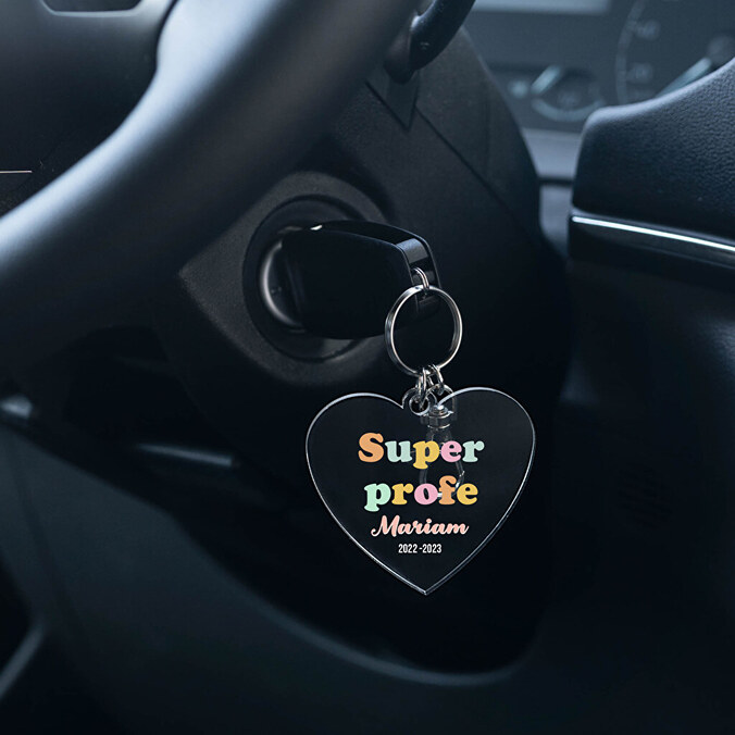 Llavero metacrilato personalizado con forma de corazón