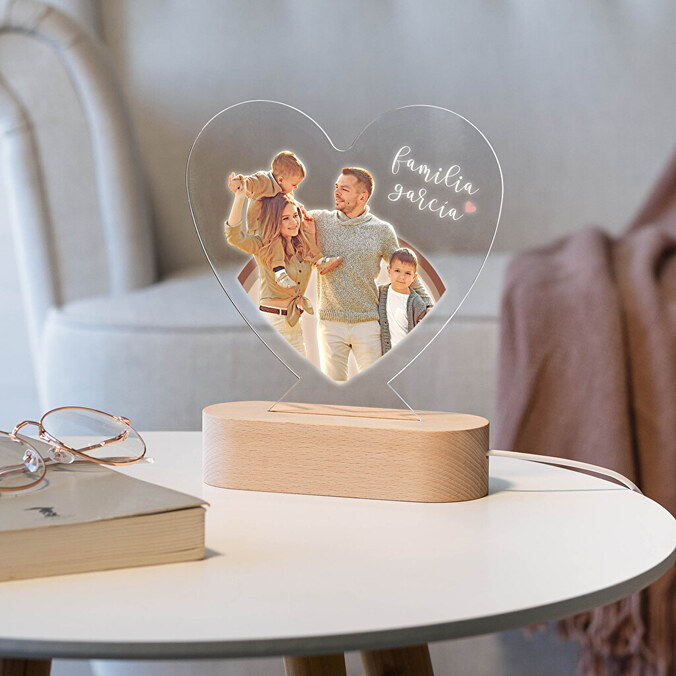 Lámpara 3D personalizada de madera con forma de corazón