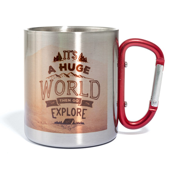 Personalised stainless steel carabiner mug