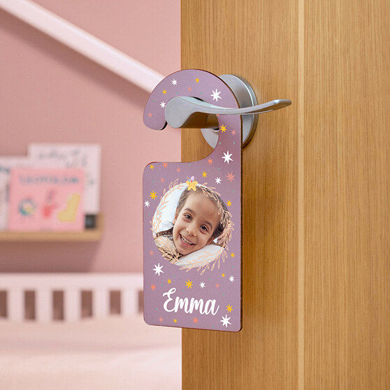Personalised door hanger with photo and text