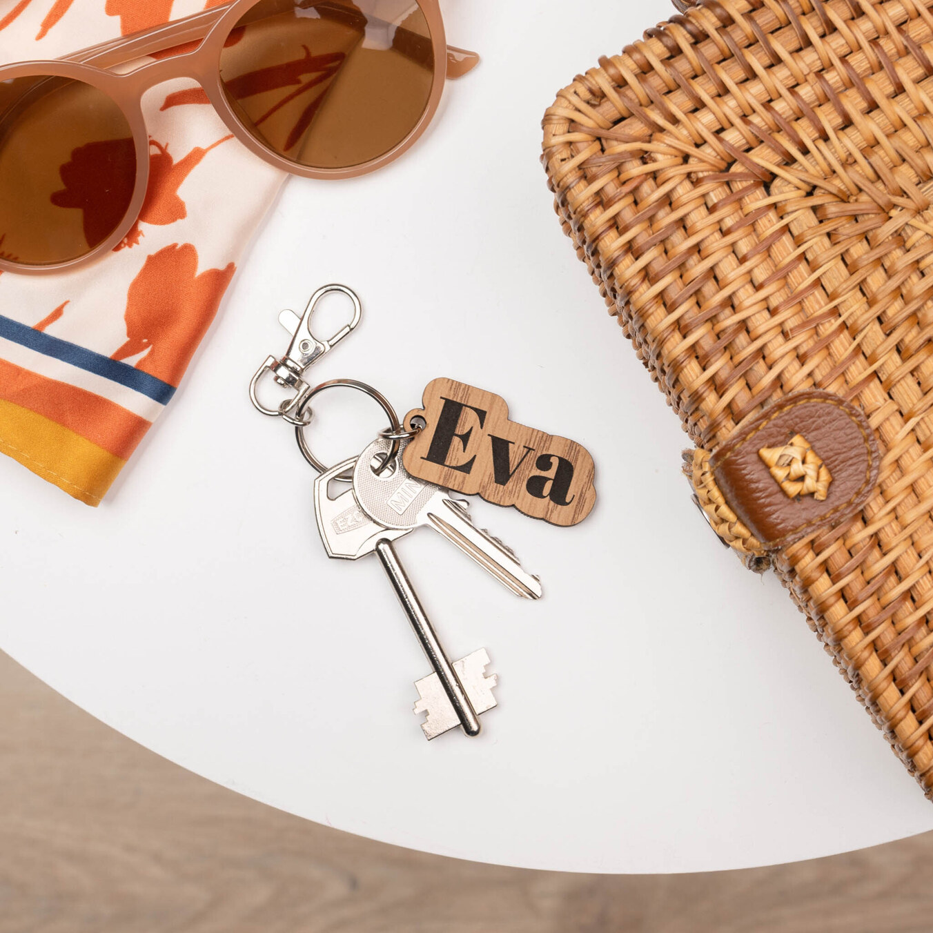 Houten sleutelhanger met gepersonaliseerde naam