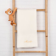Embroidered baby blanket with teddy bear