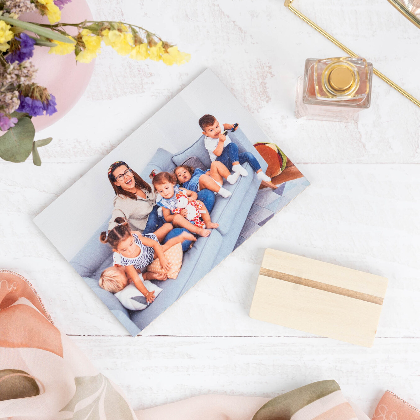 Tarjeta de madera impresa con foto