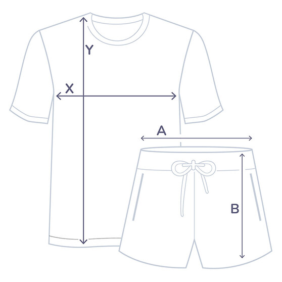 Size guide for the pyjama T-shirt and shorts