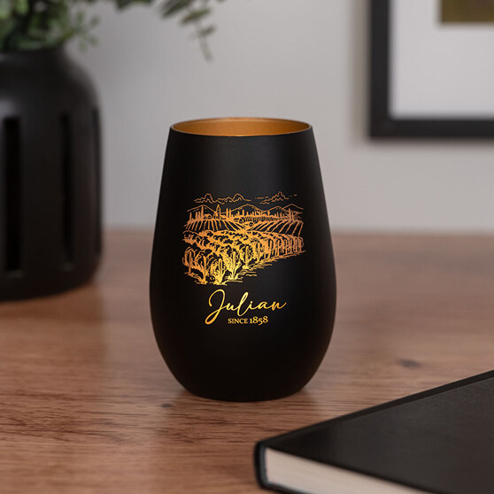 Graviertes Windlicht aus Glas mit Kerze