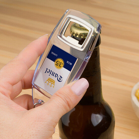Personalised keyring bottle opener with photo