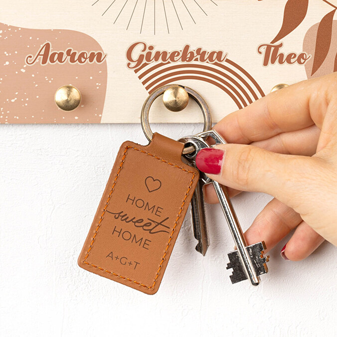 Engraved leather keyring