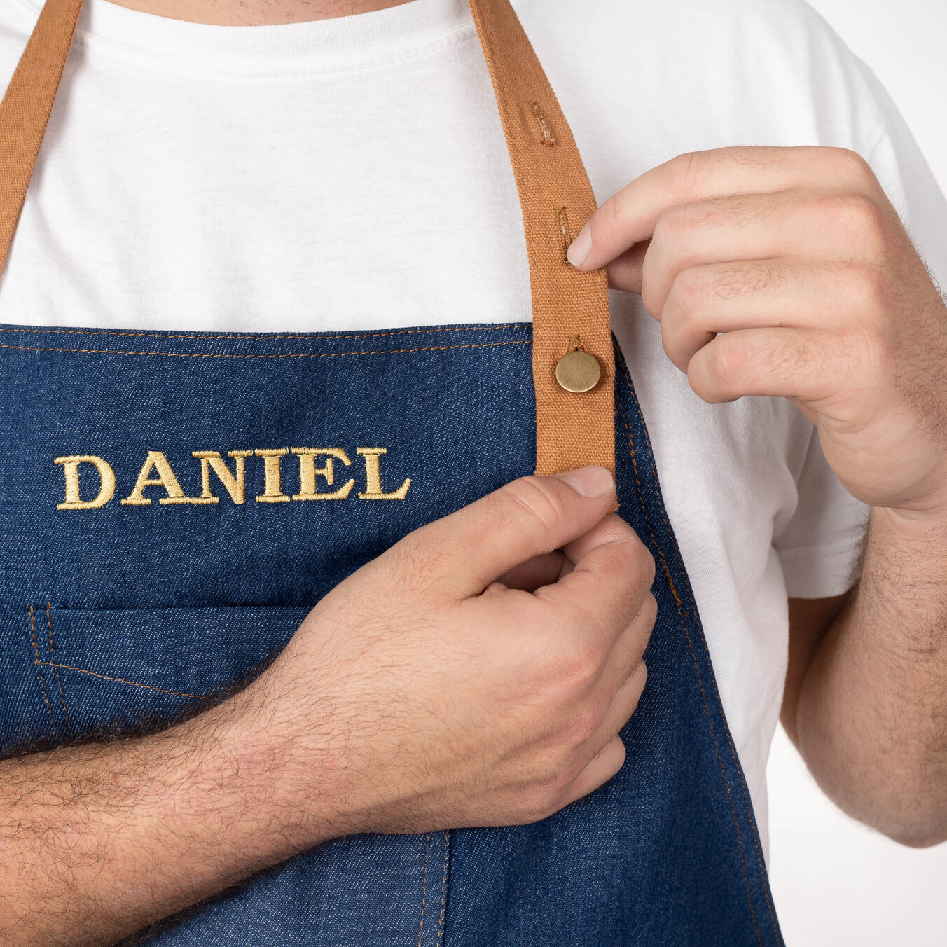 Embroidered denim apron