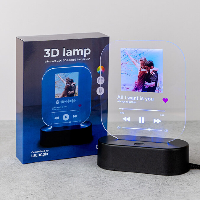 Personalizowana lampa 3D prostokątna, drewno