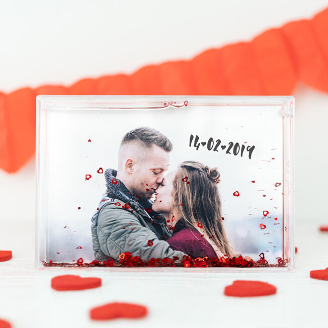 Bola de nieve corazones rectangular personalizada Bola de nieve corazones rectangular personalizada