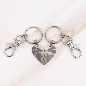 Split Heart engraved Keychain