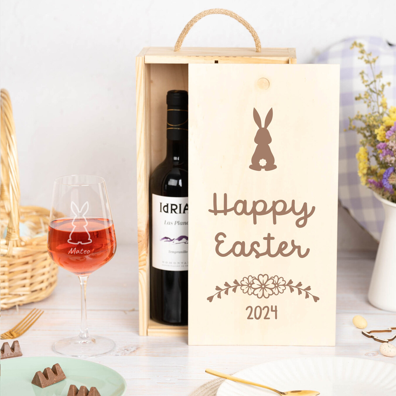 Coffret vin en bois personnalisé double