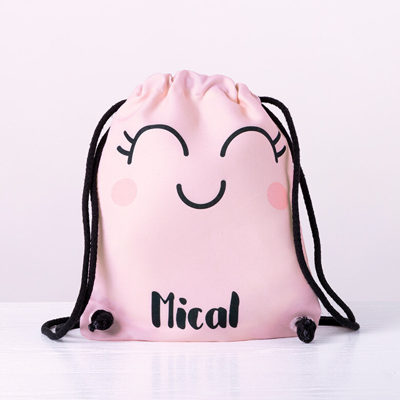 Small Kids Personalised PINK WATERPROOF DRAWSTRING Wash bag Gift bag ANY INITIAL 
