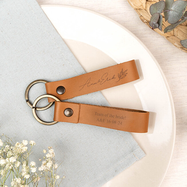 Gegraveerde leren sleutelhanger Gegraveerde leren sleutelhanger