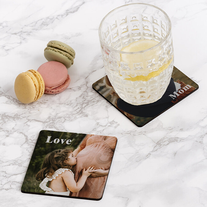 Personalised round wooden coasters