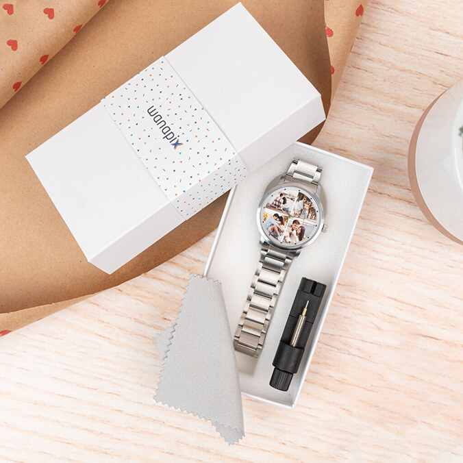 Gepersonaliseerd metalen schakelbandhorloge voor heren