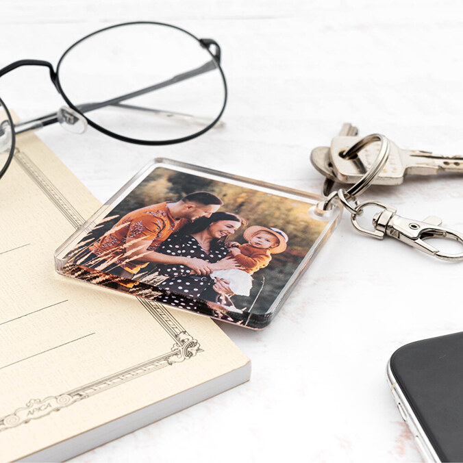 Personalised square shaped acrylic keyring