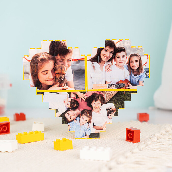 Personlig Puzzle Block i form af et hjerte Mini