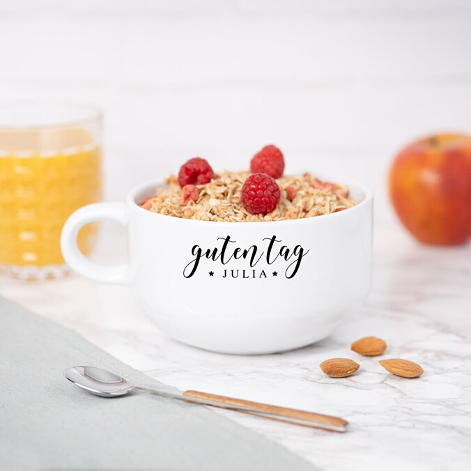 Große Frühstückstasse mit Foto bedrucken