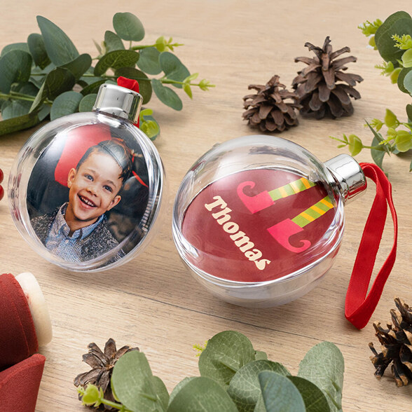 Průhledné koule s fotkami na vánoční stromeček