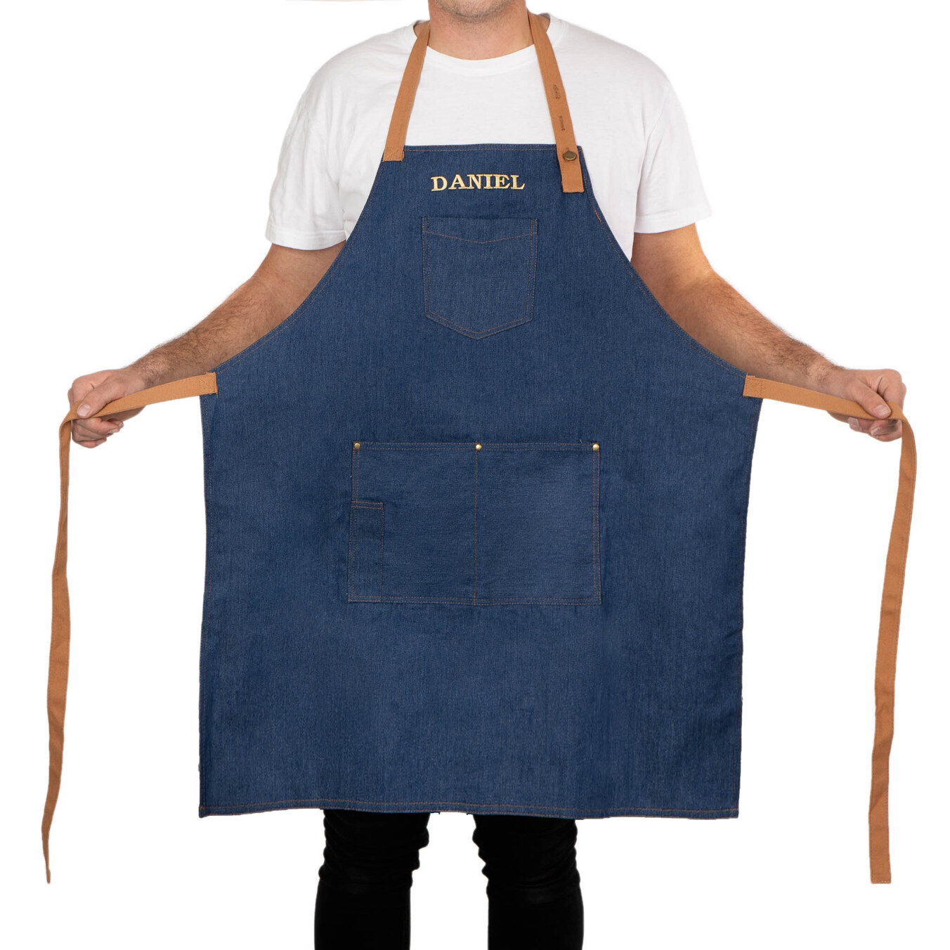 Embroidered denim apron