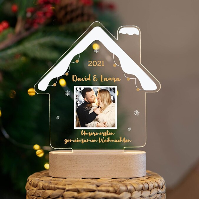 Personalisierte 3D Lampe Holz Hausform