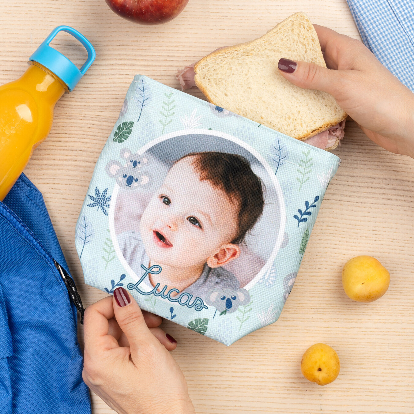 Personalised reusable fabric snack bag