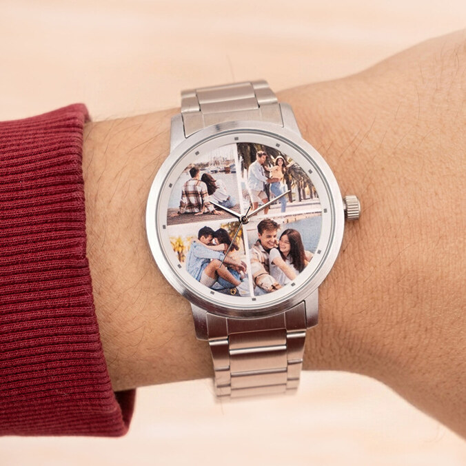 Gepersonaliseerd metalen schakelbandhorloge voor heren