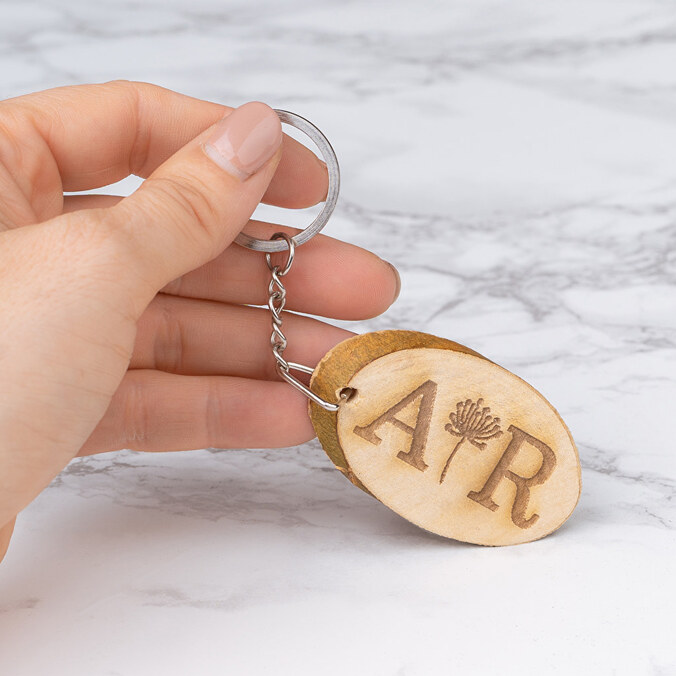 Personalised natural wood keyrings