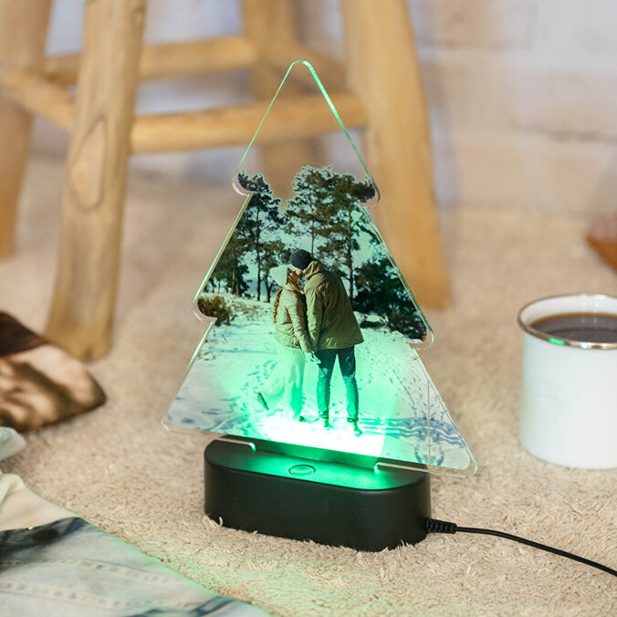Personalisierte 3D Lampe Holz Weihnachtsbaum