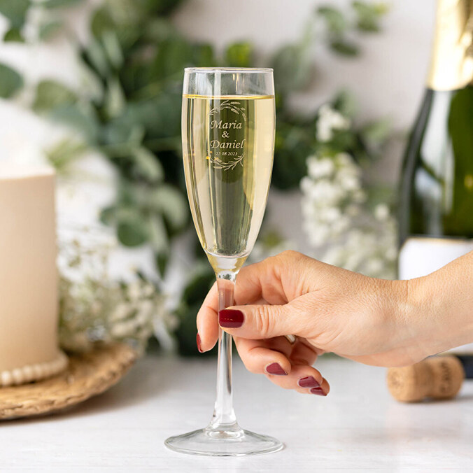 Set van 2 gepersonaliseerde champagneglazen met etui