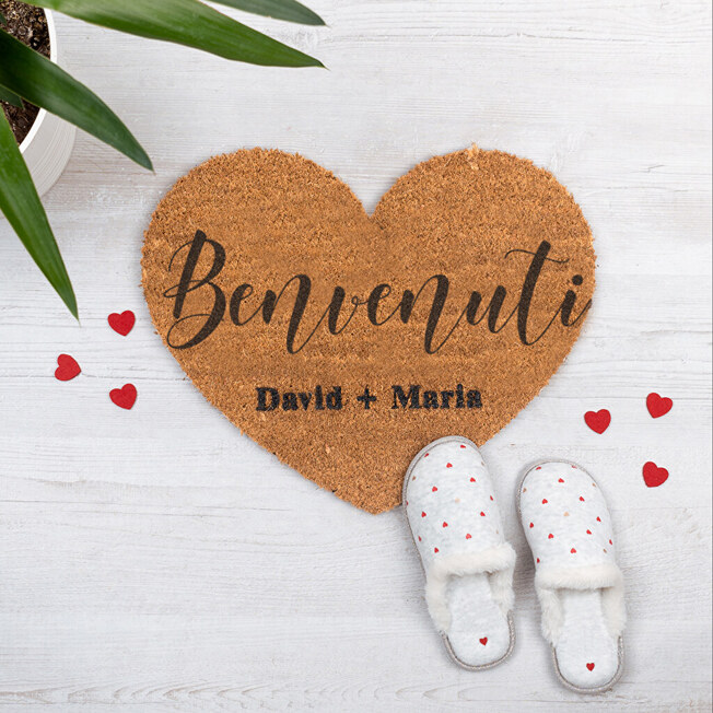 Zerbino in cocco cuore personalizzato Zerbino in cocco cuore personalizzato