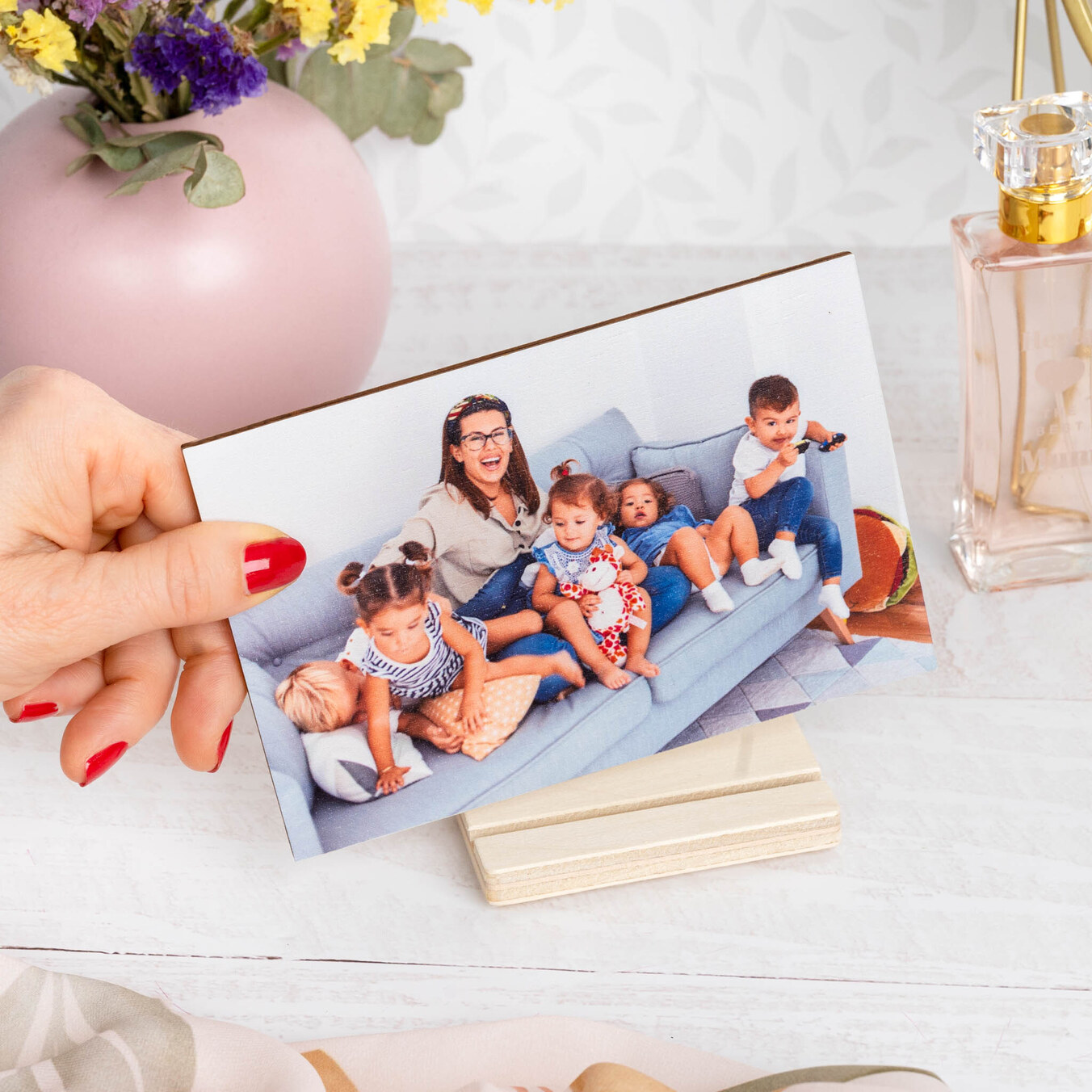 Bedruckte Holzkarte mit Foto