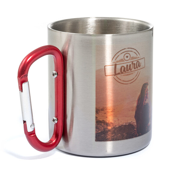 Mug en acier avec mousqueton personnalisé