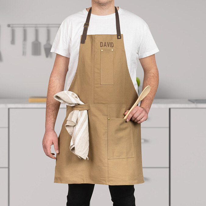 Brown embroidered apron