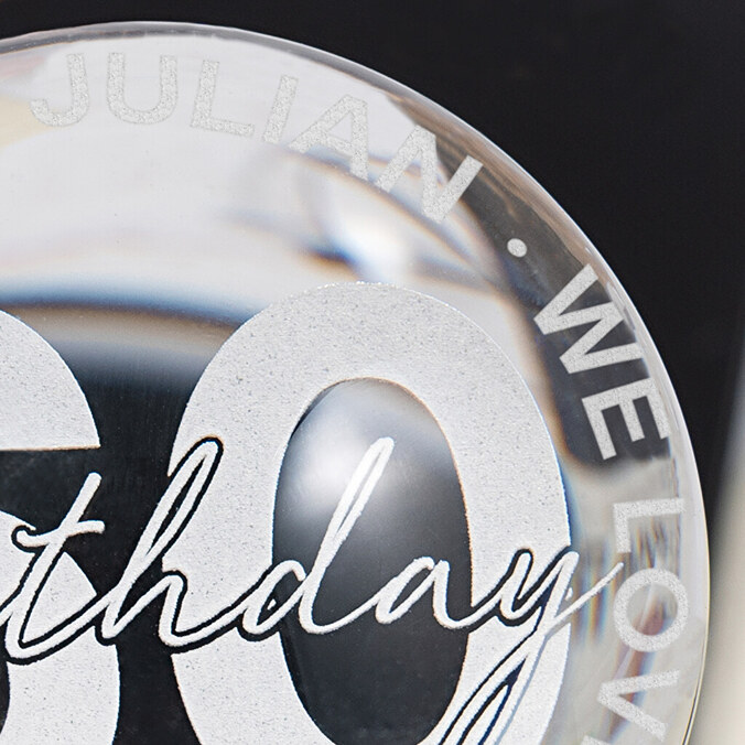 Personalised glass paperweight magnifying glass