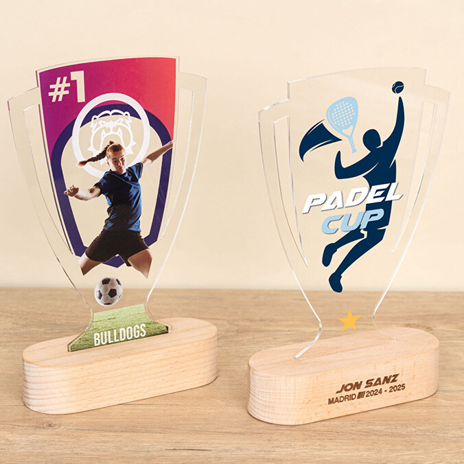 Sportpokal-Trophäe mit Holzsockel