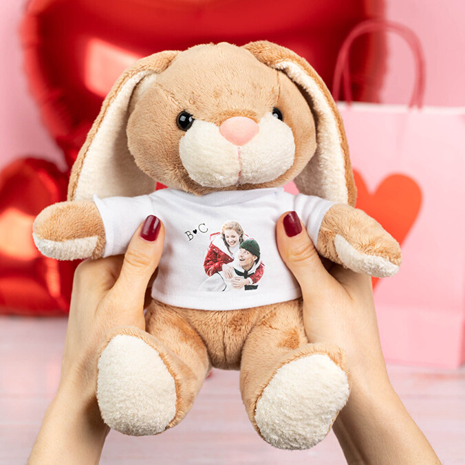 Knuffel konijn met foto bedrukken en maken