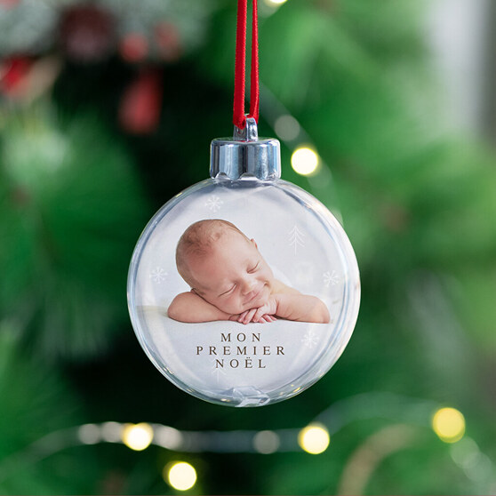 Boule de Noël avec la photo d’un bébé