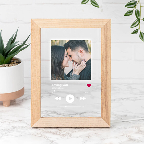 Personalised luminous wooden photo frame