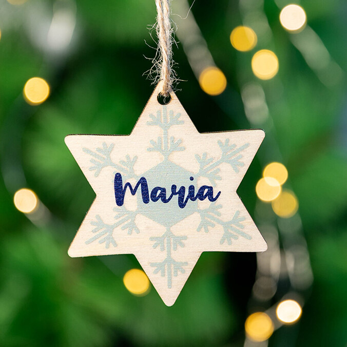 Personalised wooden star shaped Christmas ornament