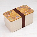 Personalizowany plastikowy lunchbox z bambusową pokrywką, dwupoziomowy
