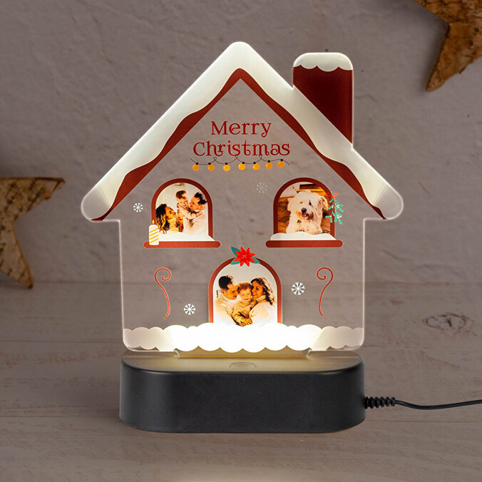 Dřevěná 3D lampa ve tvaru domečku s vlastním potiskem
