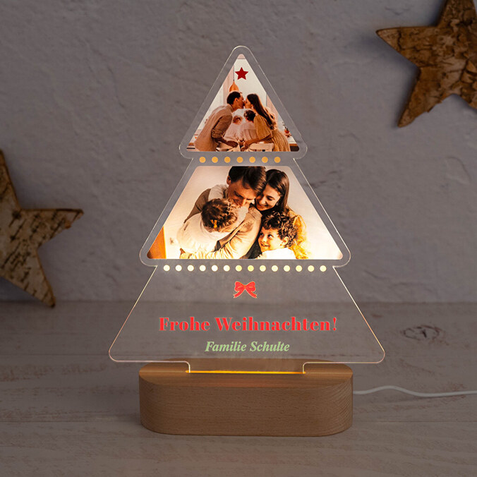 Personalisierte 3D Lampe Holz Weihnachtsbaum