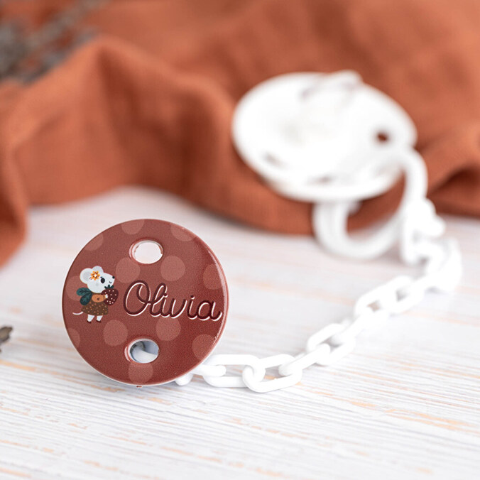 Klip na dudlík se jménem a potiskem