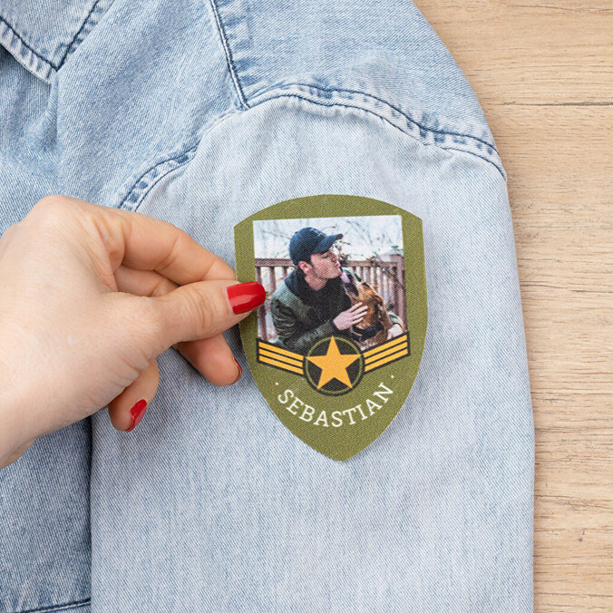 Wapen strijklabel voor kleding 10x7 cm bedrukken