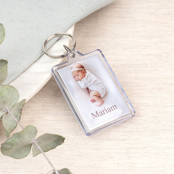 Personalised rectangular acrylic keyring