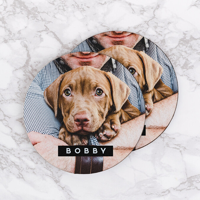 Personalised round wooden coasters